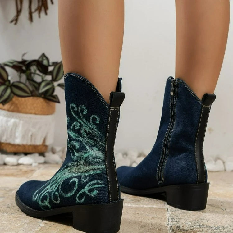 Vintage Denim Zipper Booties