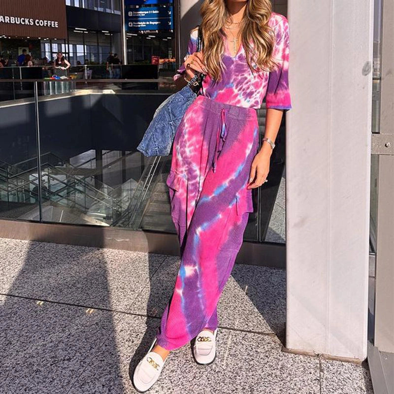 Tie Dye Printed V Neck Set