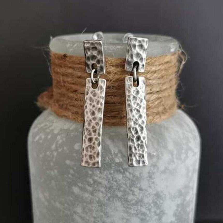 Retro Distressed Rectangular Concave Earrings