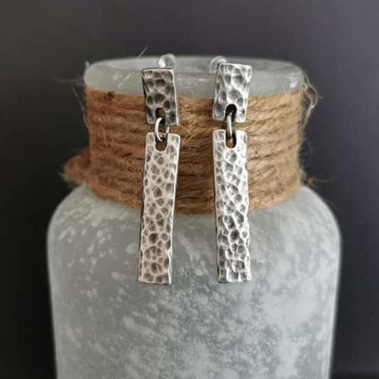 Retro Distressed Rectangular Concave  Earrings