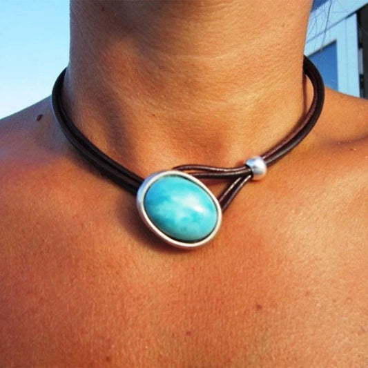 Vintage Leather Turquoise Necklace