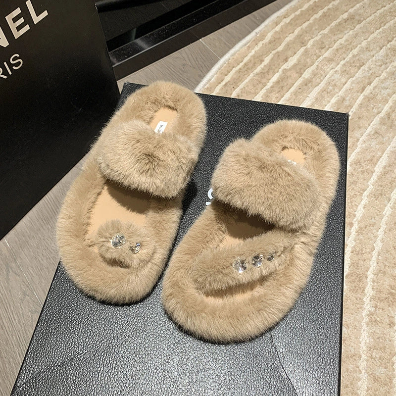 Rhinestone Cotton Slippers