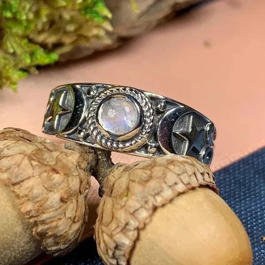 Vintage Stars  Moon Engraved Ring