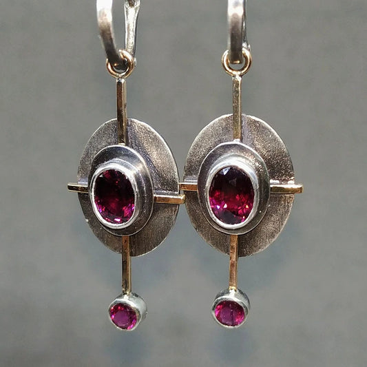Vintage Red Crystal Stone Dangle Earrings