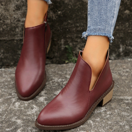 Solid Color Block Heel Martin Boots