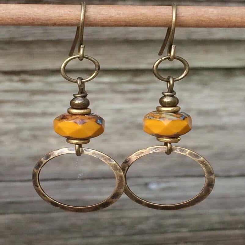 Yellow Amber Hoop Earrings