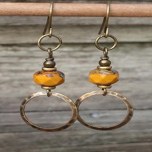 Yellow Amber Hoop Earrings