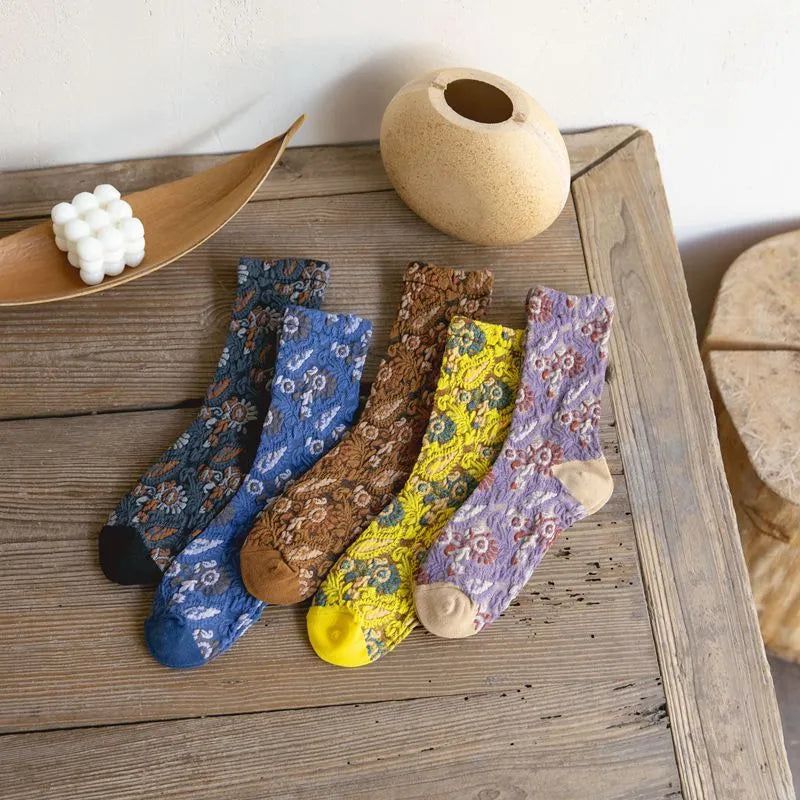 5 Pairs Vintage Floral Women's Socks