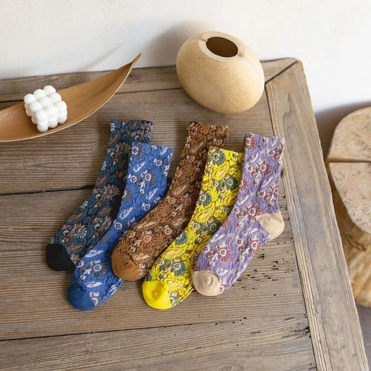 5 Pairs Vintage Floral Women's Socks