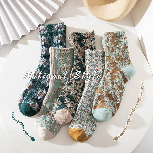 5 Pairs Vintage Floral Socks