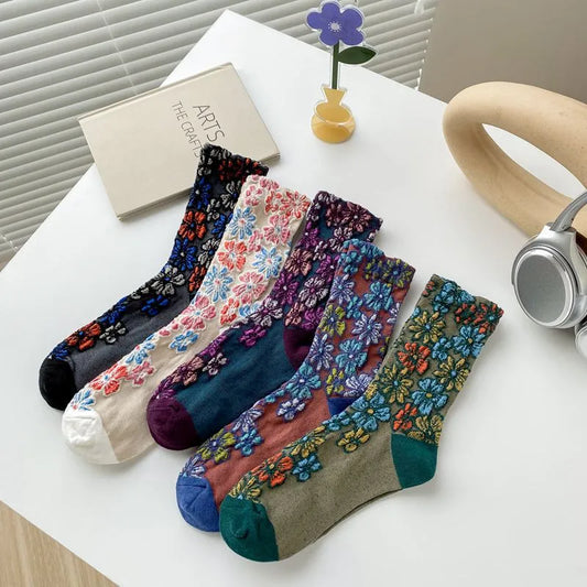 5 Pairs Palace Style Floral Casual Socks