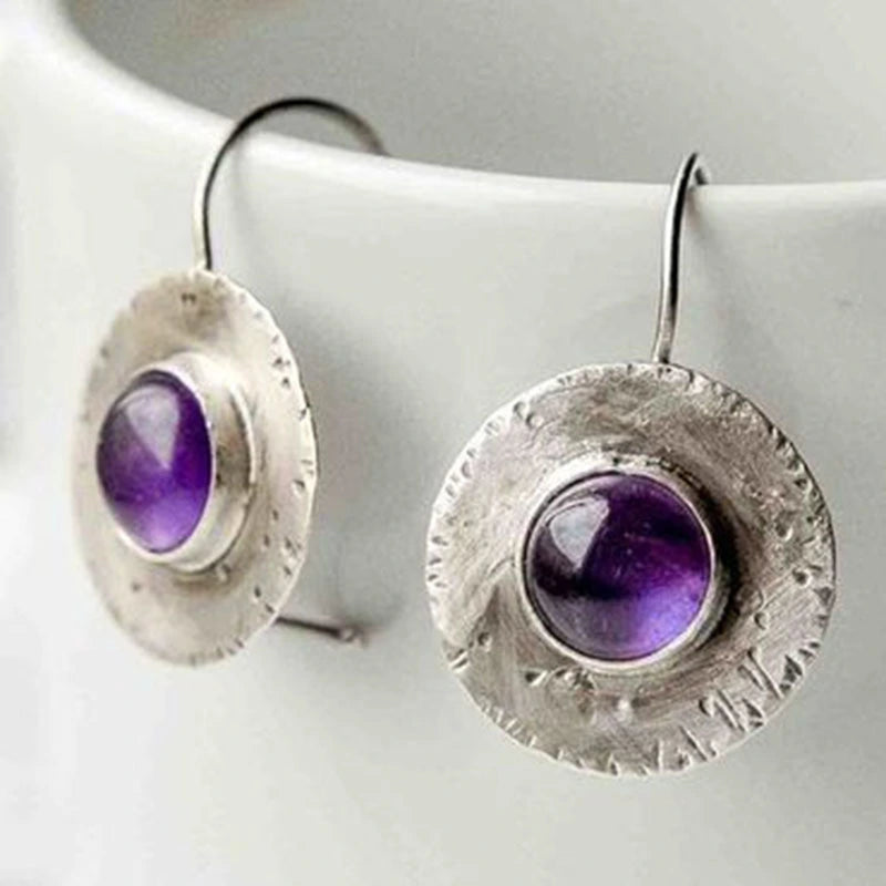 Inlaid Purple Dark Blue Stone Earring