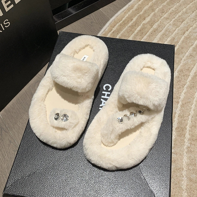 Rhinestone Cotton Slippers