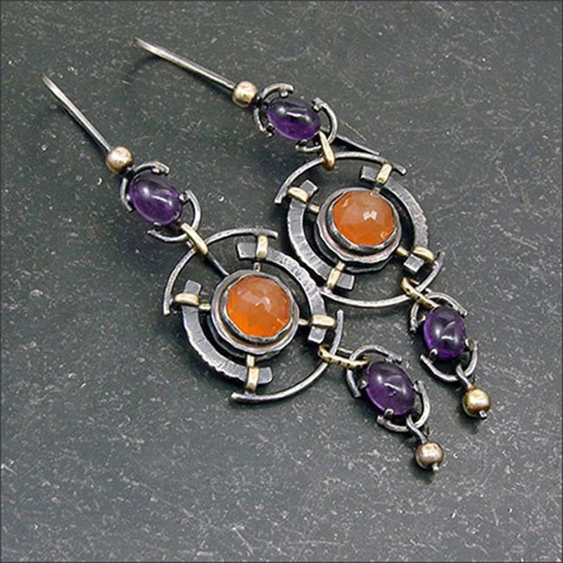 Antique Orange Deep Amethyst Earrings
