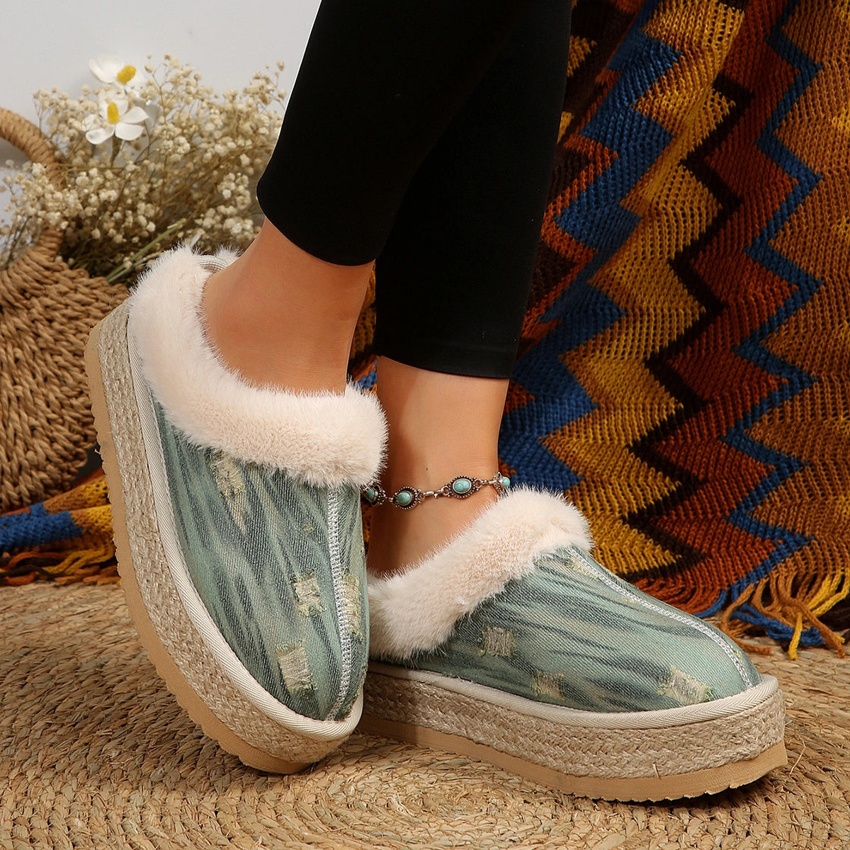 Hemp Rope Platform Cotton Shoes