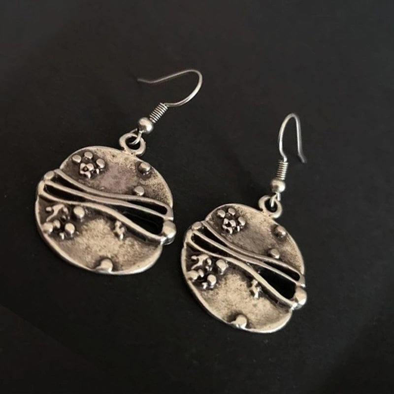 Distressed Geometric Round Earrings