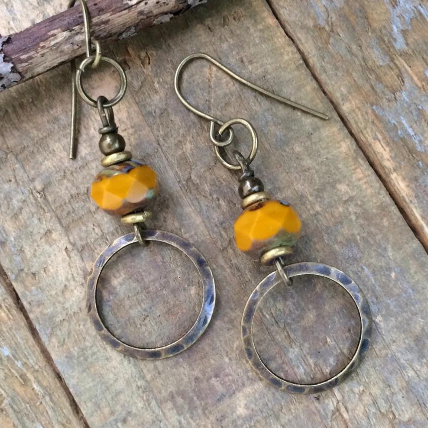 Yellow Amber Hoop Earrings