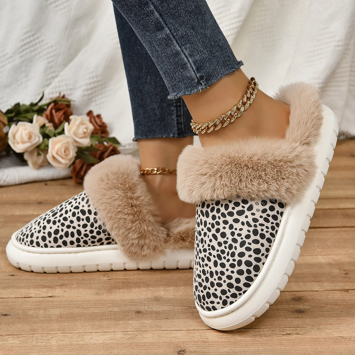 Leopard Print Casual Cotton Slippers
