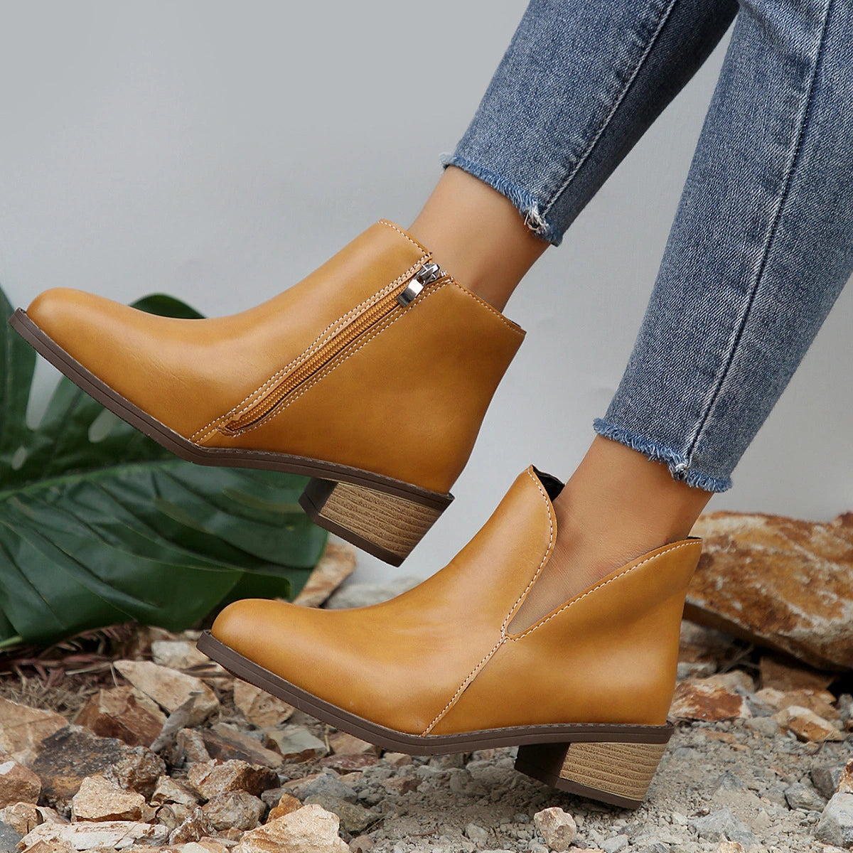 Solid Color Block Heel Martin Boots