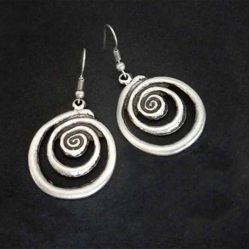 Vintage Geometric Spiral Distressed Earrings