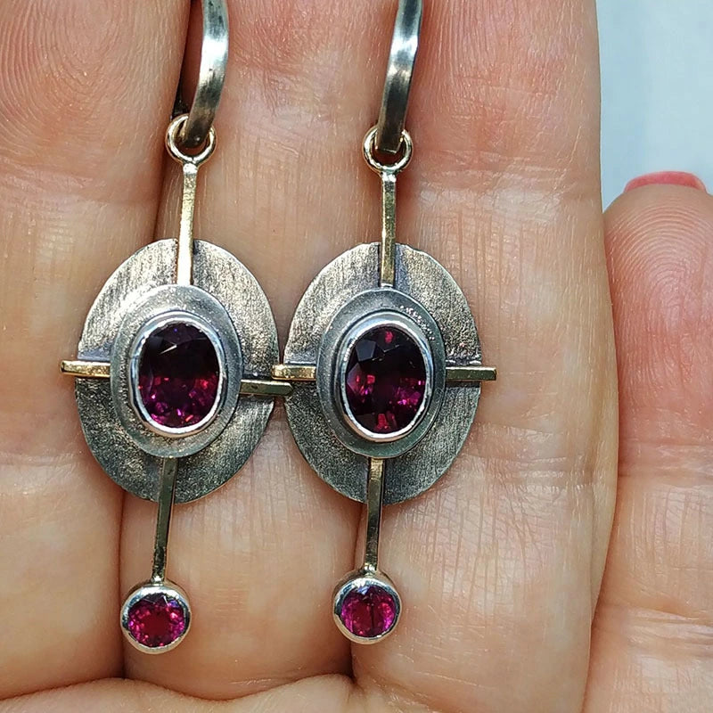 Vintage Red Crystal Stone Dangle Earrings