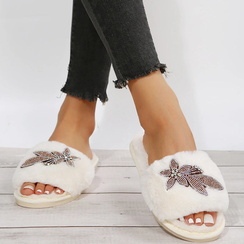 Rhinestone Fur Slippers