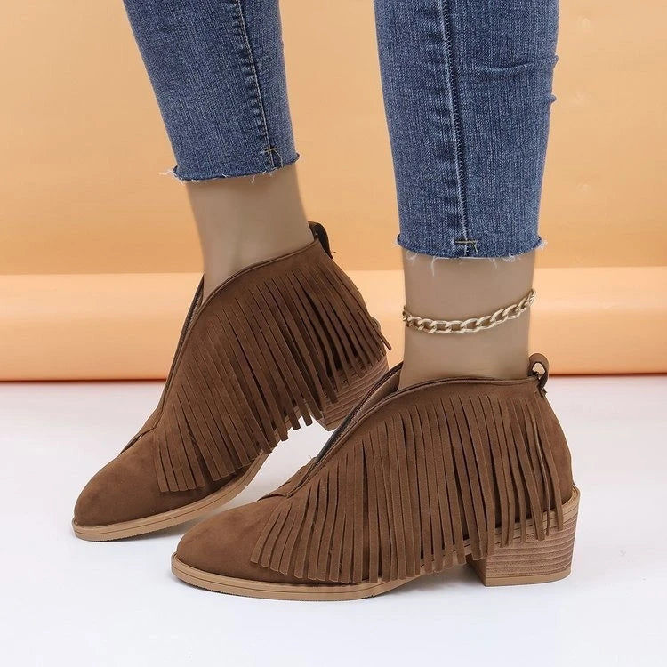 Tassel Shallow Thick Heel Martin Boots