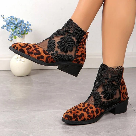 Lace Mesh Low Heel Sandals