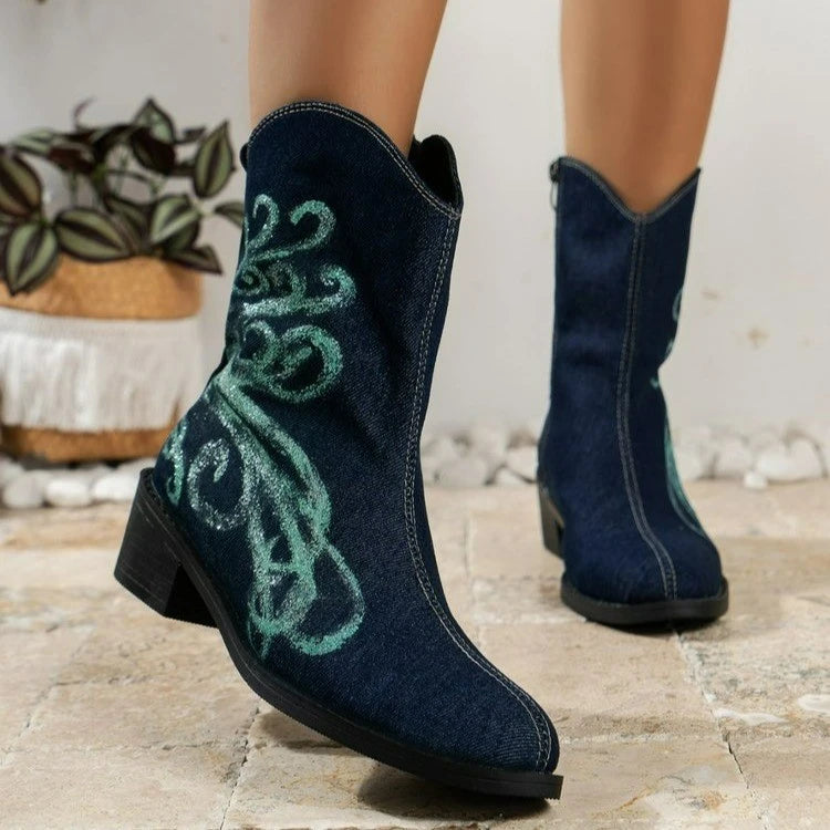 Vintage Denim Zipper Booties