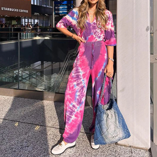 Tie Dye Printed V Neck Set