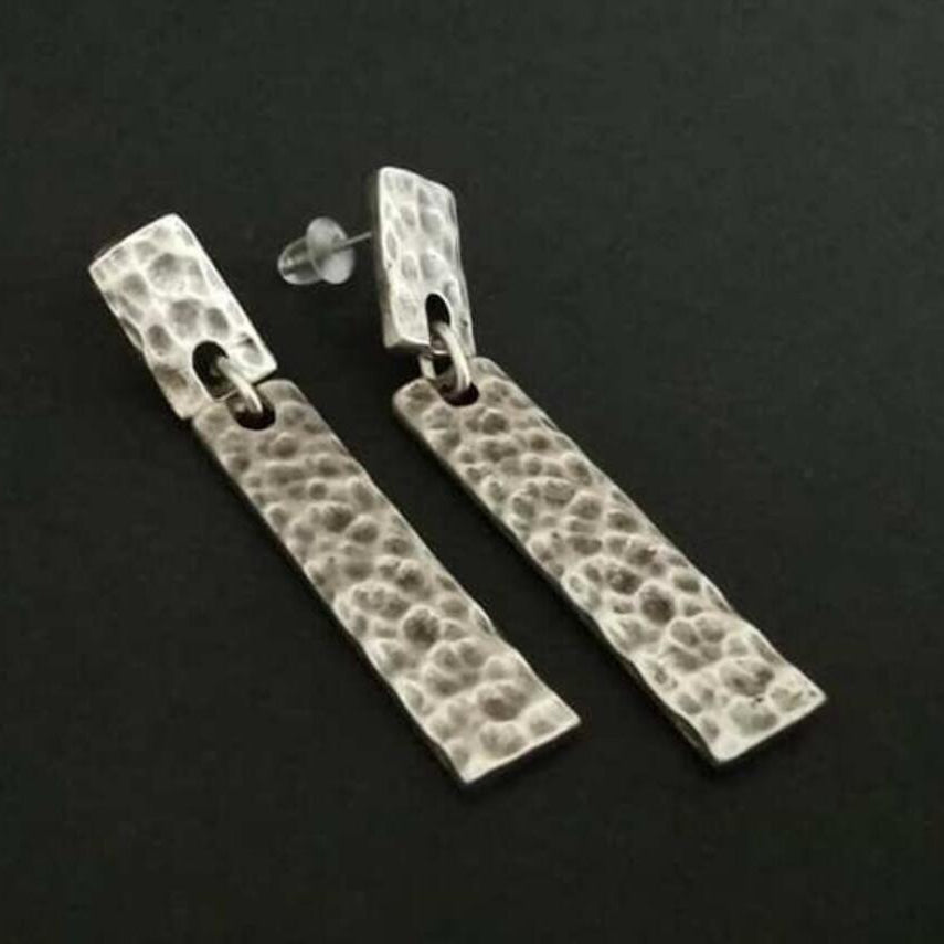 Retro Distressed Rectangular Concave Earrings