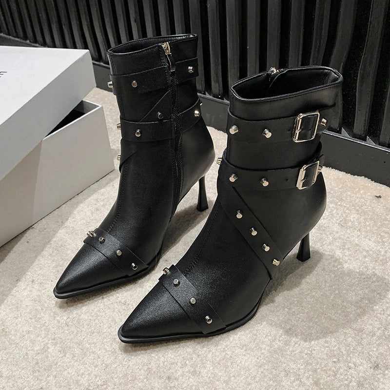 Sexy Pointed Toe High Heel Studded Boots
