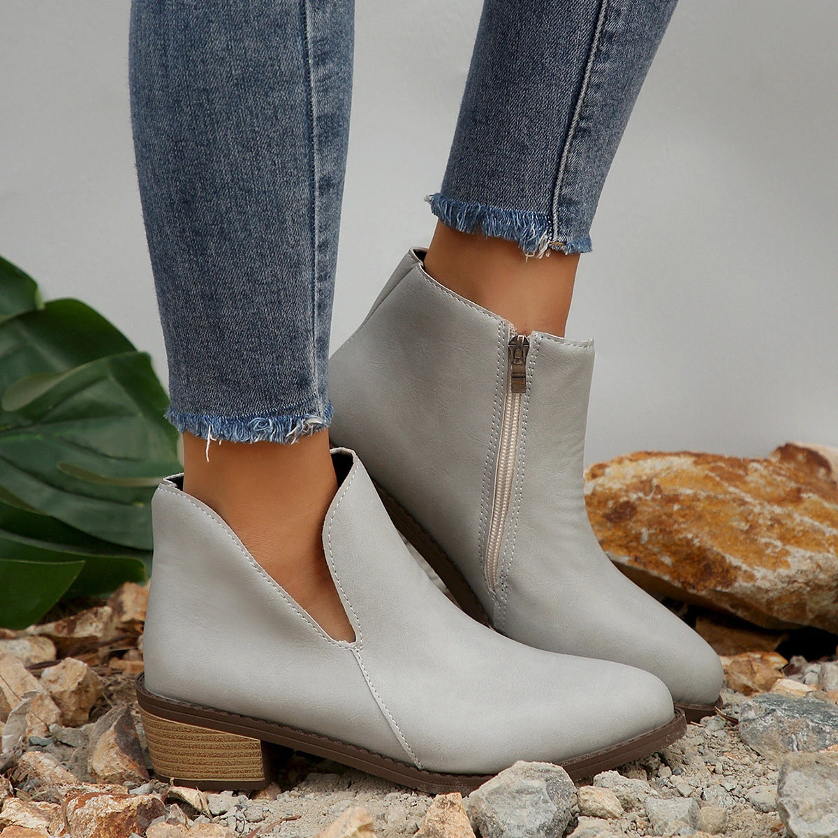 Solid Color Block Heel Martin Boots