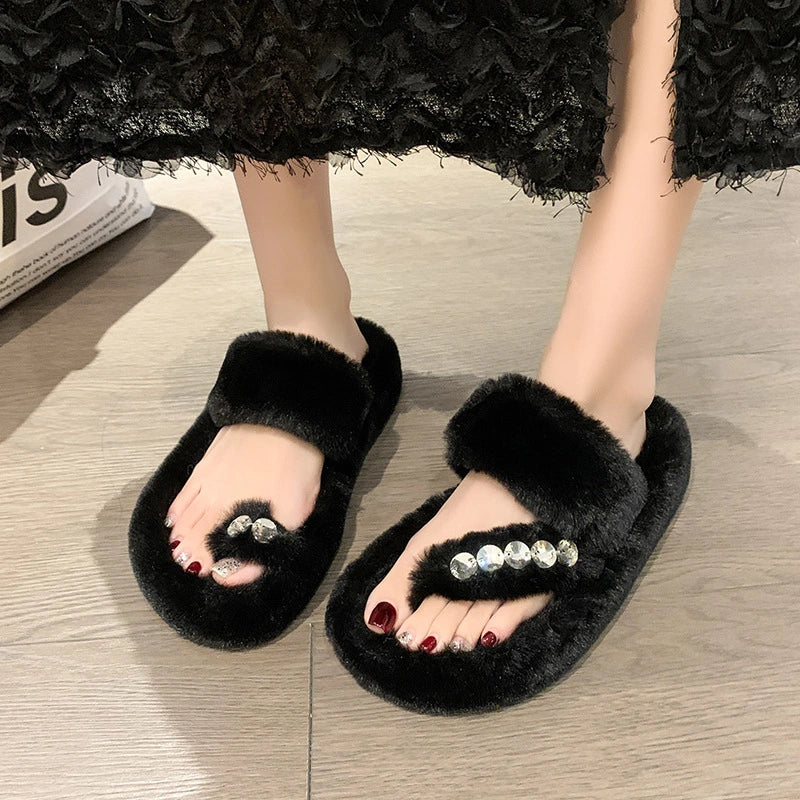 Rhinestone Cotton Slippers