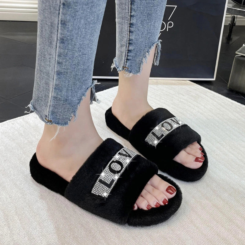 Fashion Rhinestone LOVE Word Casual  Slippers