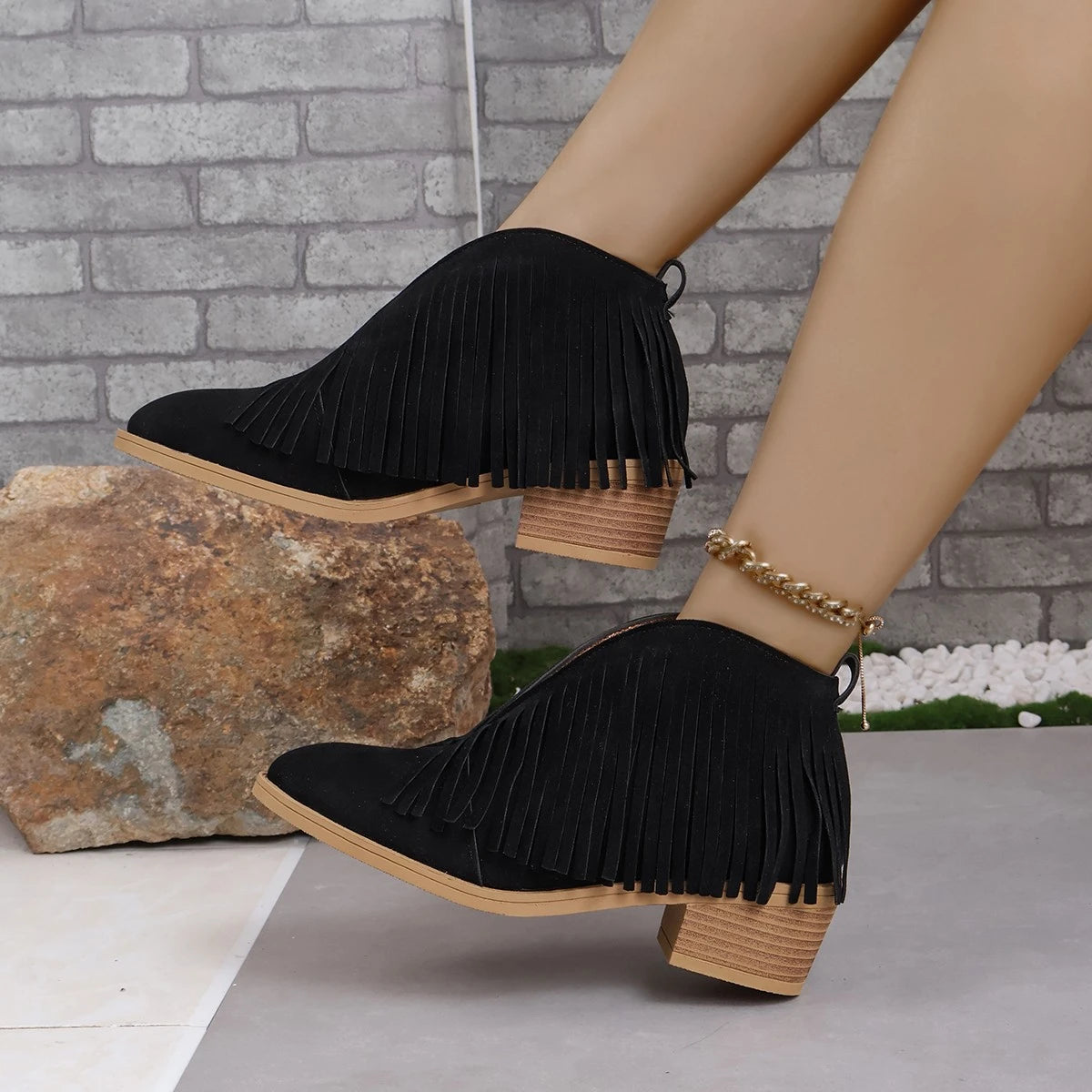 Tassel Shallow Thick Heel Martin Boots