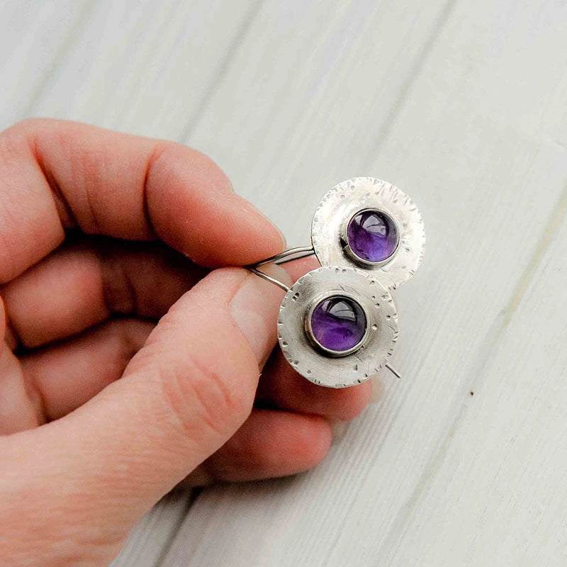 Inlaid Purple Dark Blue Stone Earring