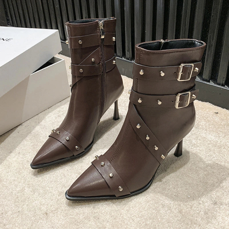 Sexy Pointed Toe High Heel Studded Boots