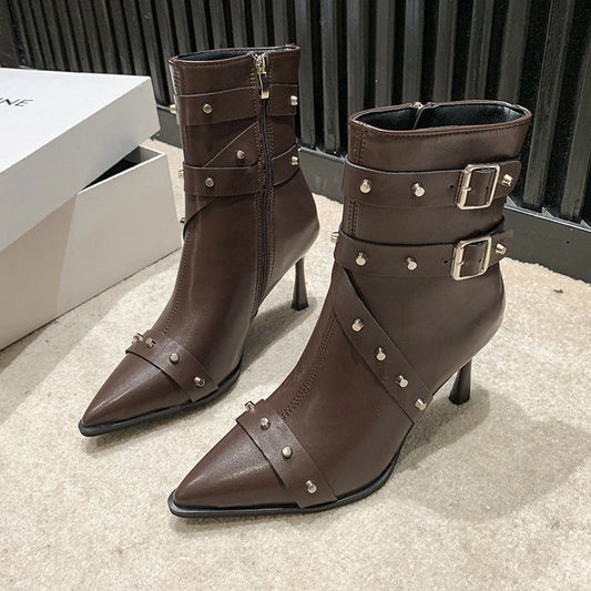 Sexy Pointed Toe High Heel Studded Boots