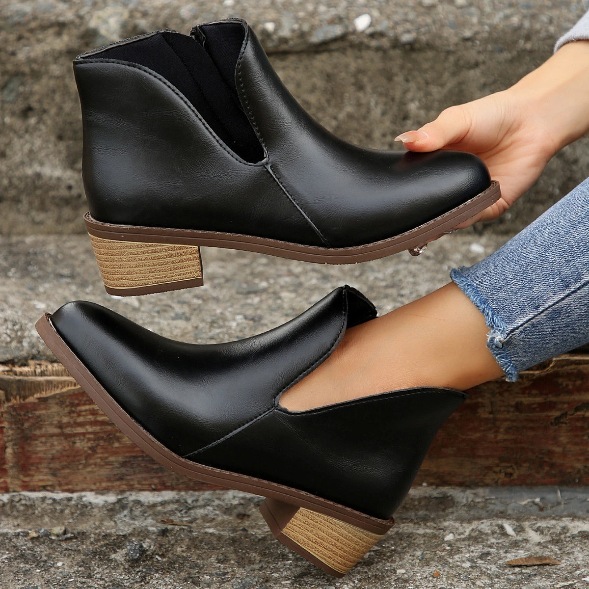 Solid Color Block Heel Martin Boots