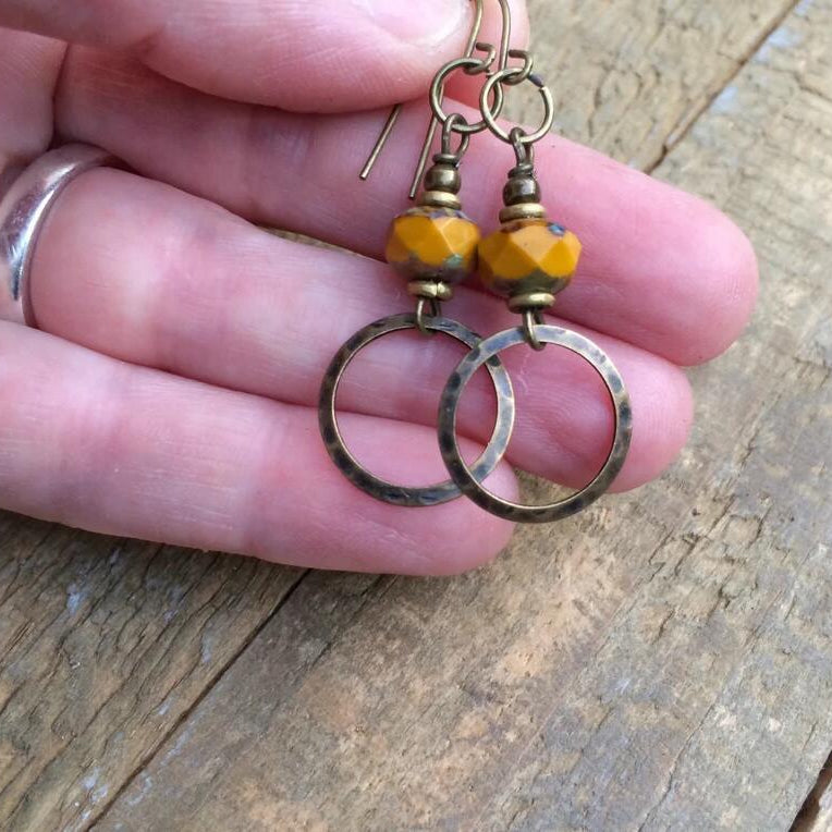 Yellow Amber Hoop Earrings