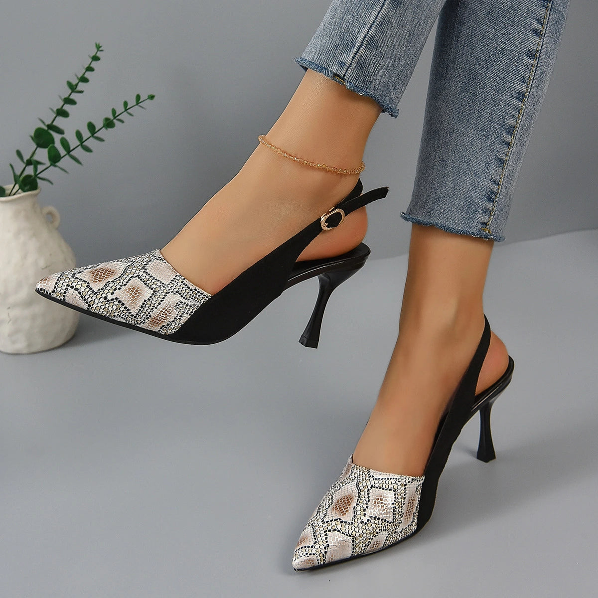 Snake Print High Heel Fashion Sandals
