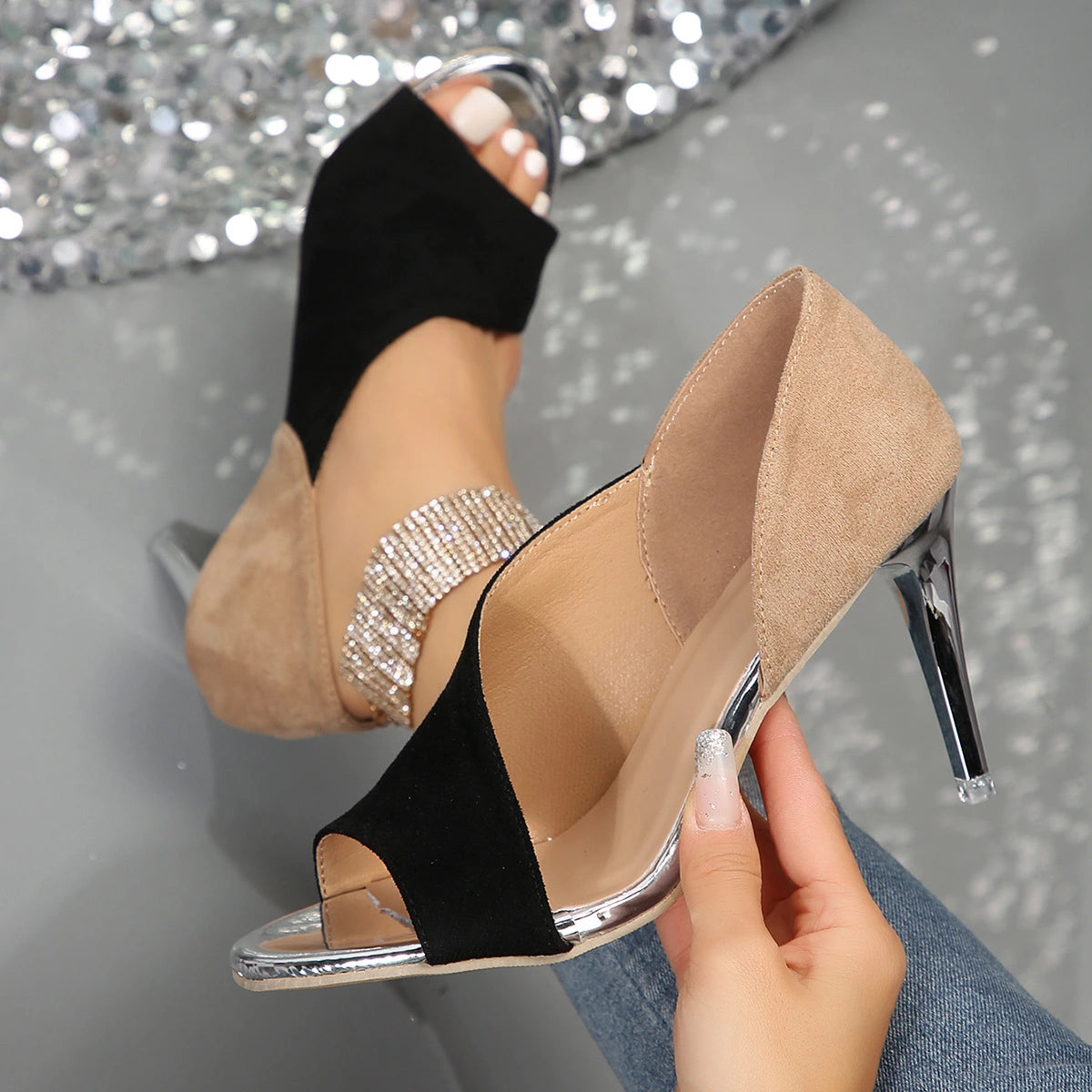 Fish Mouth Suede High Heel Sandals