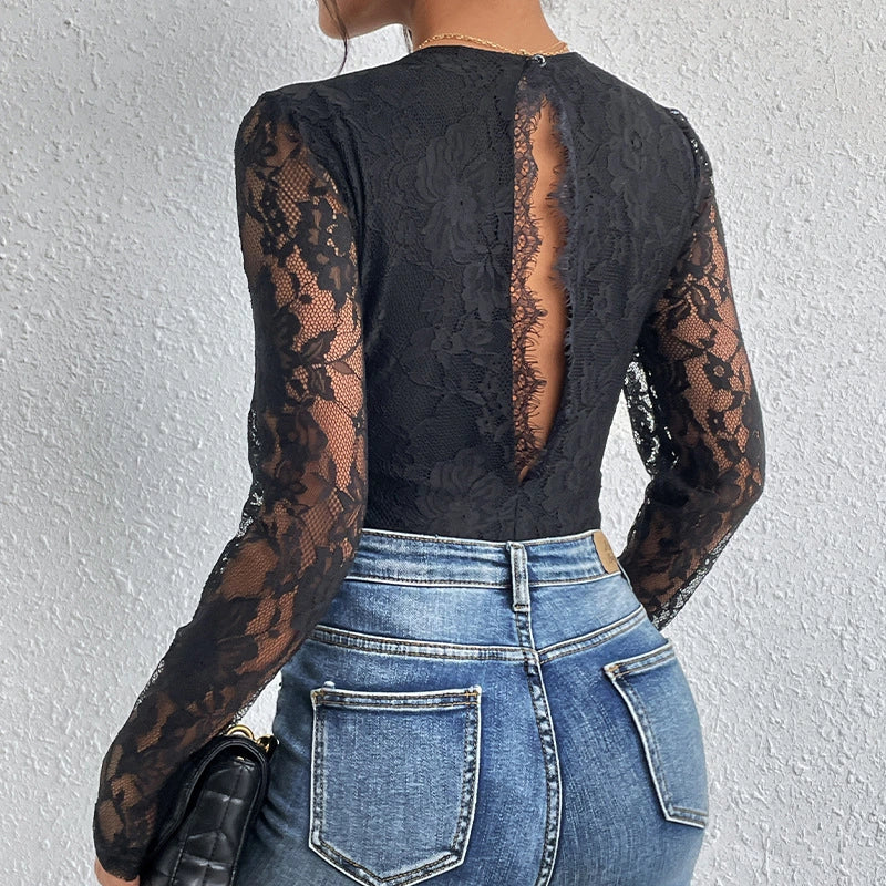 Lace Paneled Long Sleeved Jumpsuit