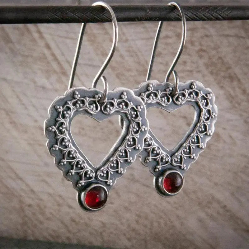 Heart Lace Ruby Earrings
