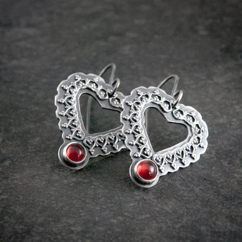 Heart Lace Ruby Earrings