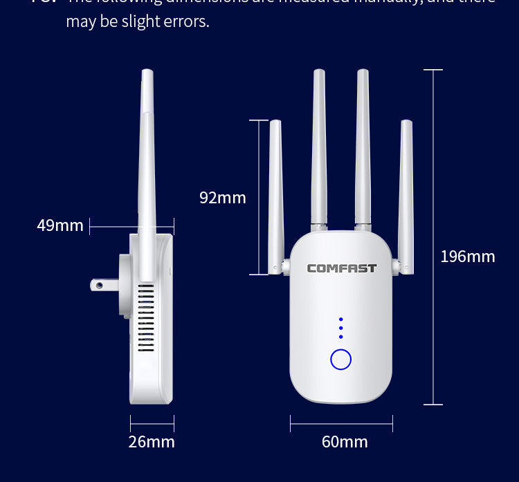 Wireless WiFi Range Extender 1200Mbps Dual Band Repeater WiFi Booster with 4 Ethernet Antennas