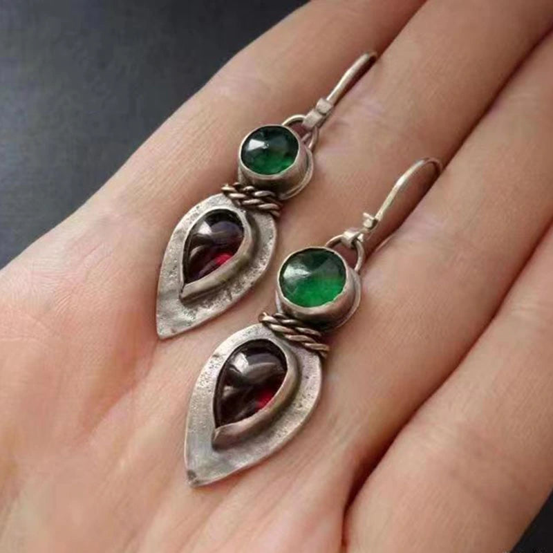 Trendy Red Green Stone Drop Earrings