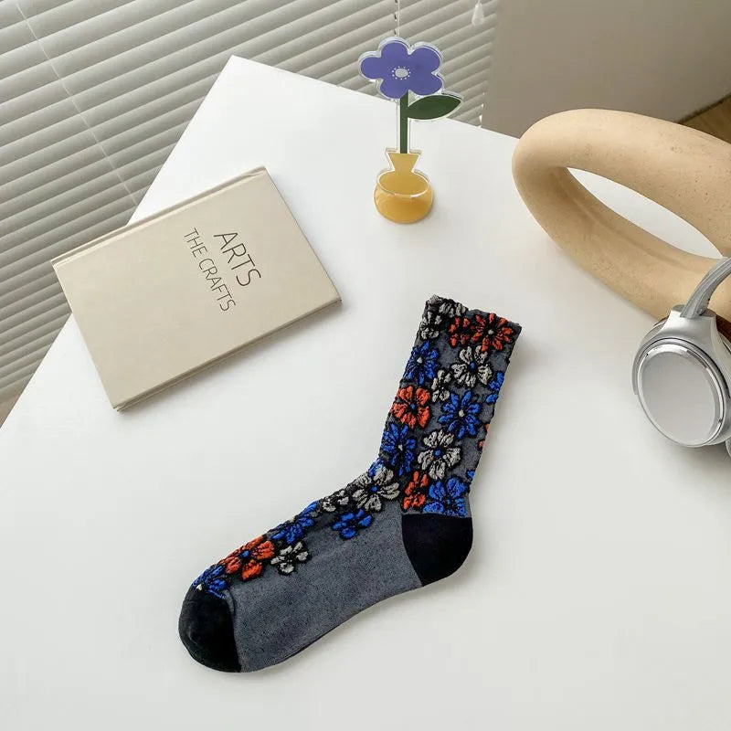 5 Pairs Palace Style Floral Casual Socks