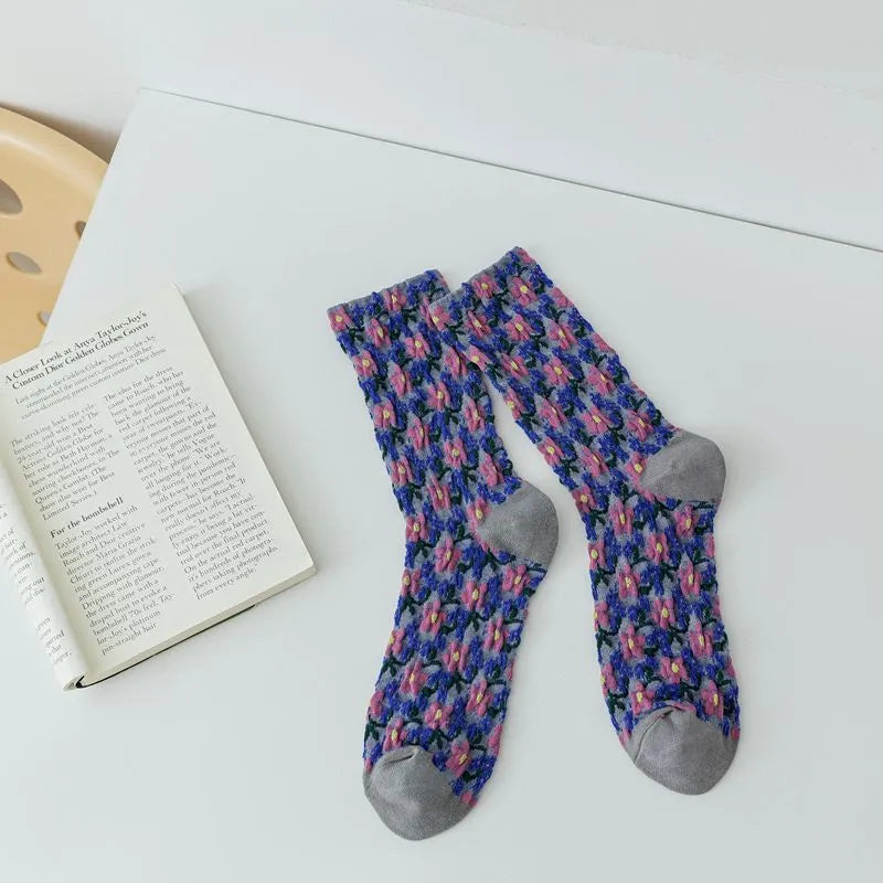 5 Pairs Autumn Winter Women's Small Flower Stockings